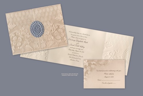 This unique gatefold western wedding invitation on ivory stock features 
